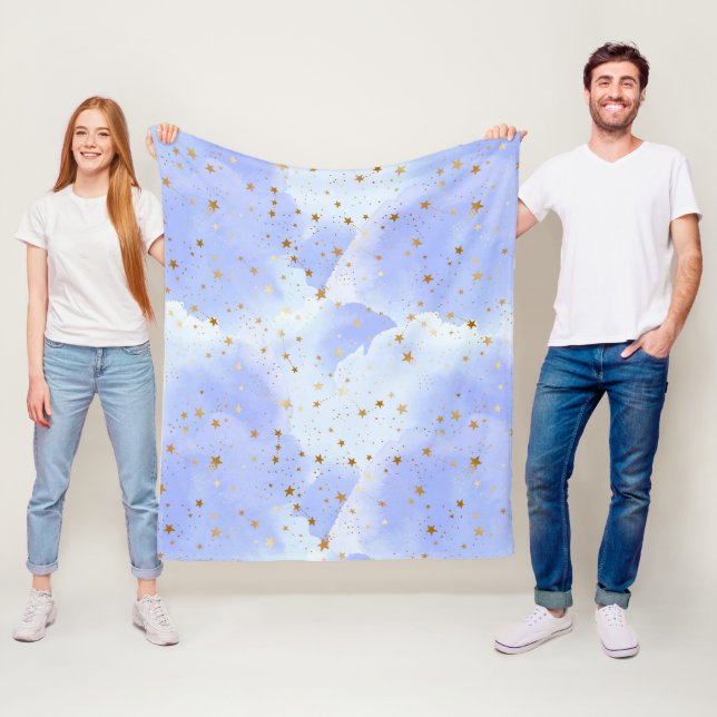 Lavendar Golden Star Pattern Fleece Blanket (In Situ)