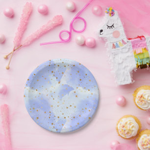 Lavendar Golden Star Pattern Paper Plate