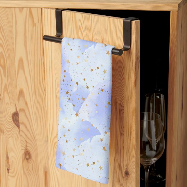 Lavendar Golden Star Pattern Tea Towel (Thirds Fold)