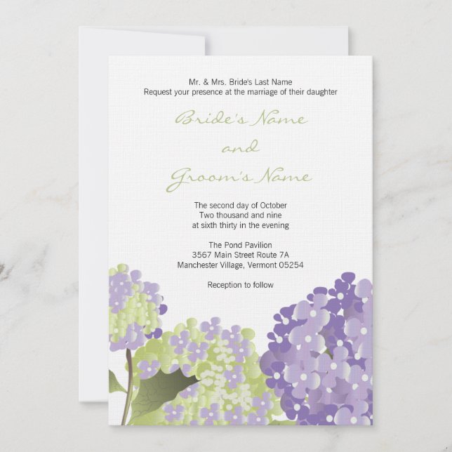 Lavendar Hydrangea Wedding Invitation (Front)
