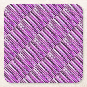 Lavendar, Iris and Grape Stripy Pattern Square Paper Coaster
