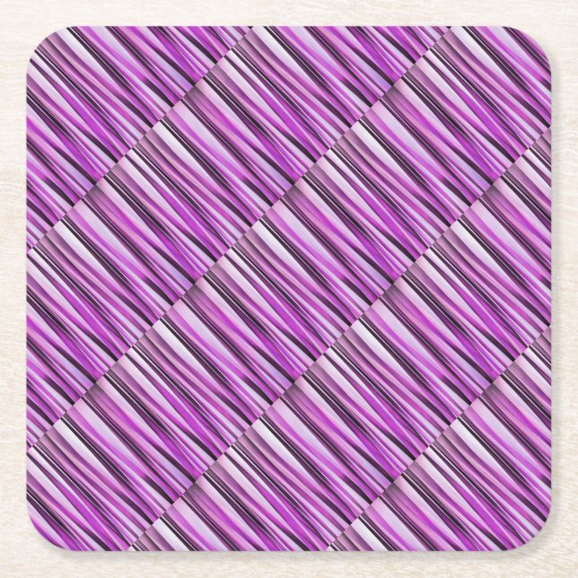 Lavendar, Iris and Grape Stripy Pattern Square Paper Coaster (Front)