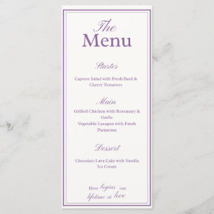 Lavendar Lilac Menu Card, weddings, dinner party