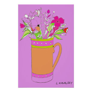 Lavendar OriginalColorful Flowers In A Mug Poster 