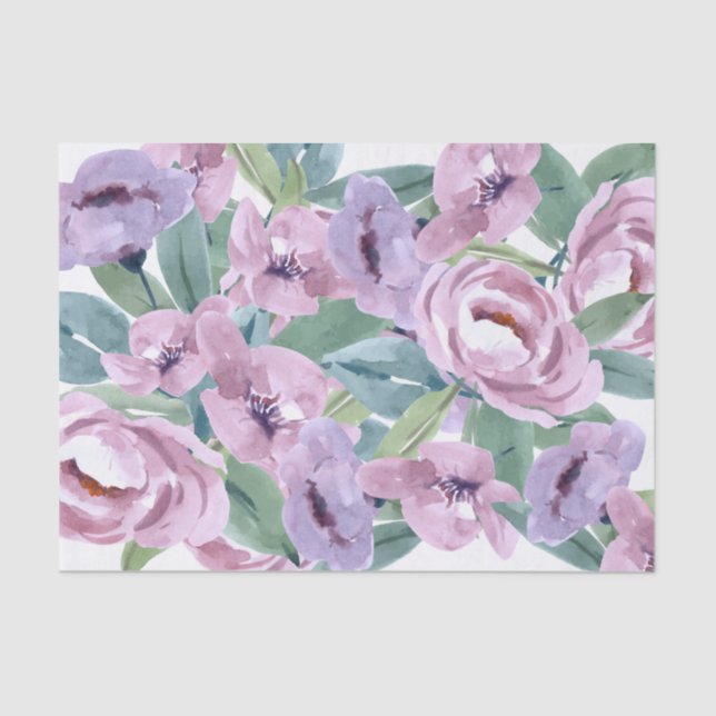 Lavendar Purple Watercolor Roses Flowers Decoupage Tissue Paper (Front)