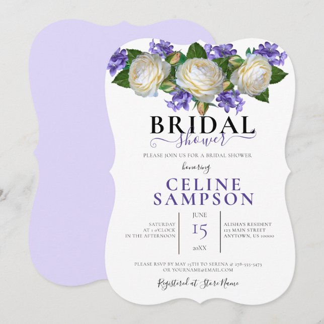 Lavendar & White Floral Bridal Shower  Invitation (Front/Back)