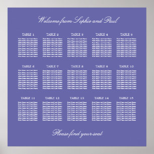 Lavender 15 Table Wedding Seating Chart Poster