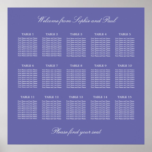 Lavender 15 Table Wedding Seating Chart Poster (Front)