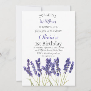 Lavender 1st First Birthday Girl Purple Floral  Invitation