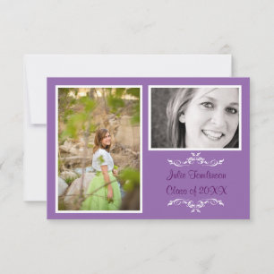 Lavender 2 Photo Simple Collage -3x5 Grad Announce Invitation