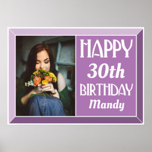 Lavender 30th Art Deco Birthday Photo Poster