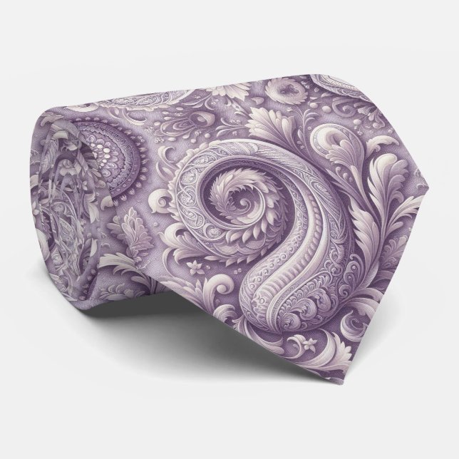 Lavender 3D Paisley Relief Jacquard Neck Tie (Rolled)
