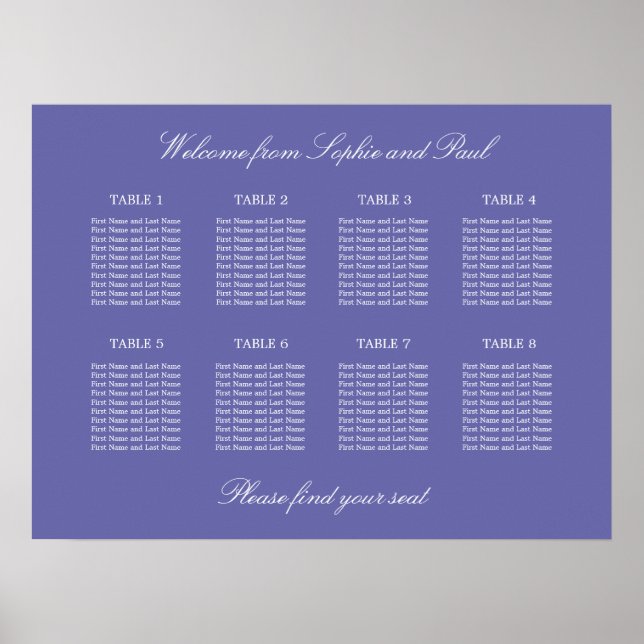 Lavender 8 Table Wedding Seating Chart Poster (Front)