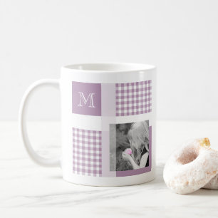 Lavender Add Your Photo Gingham Modern Monogram Coffee Mug