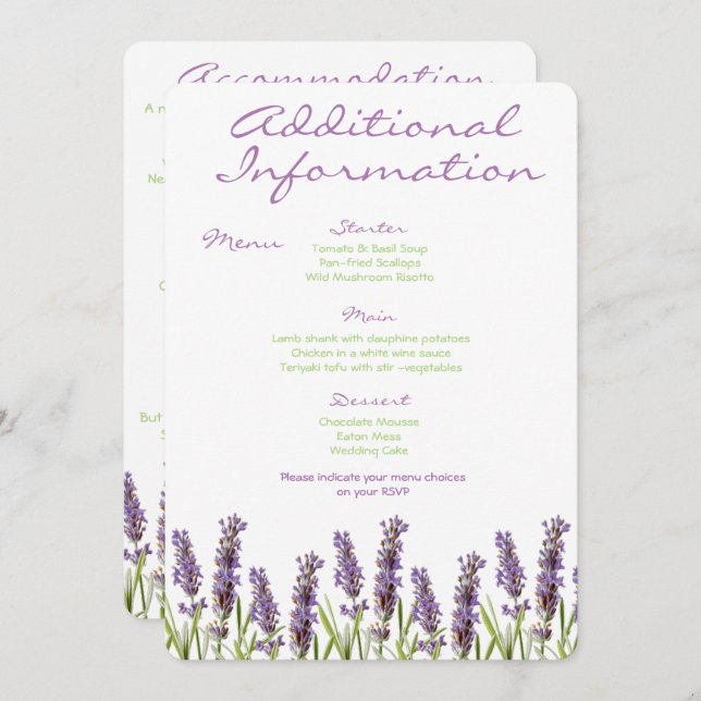 Lavender Additional Information Card (Front/Back)