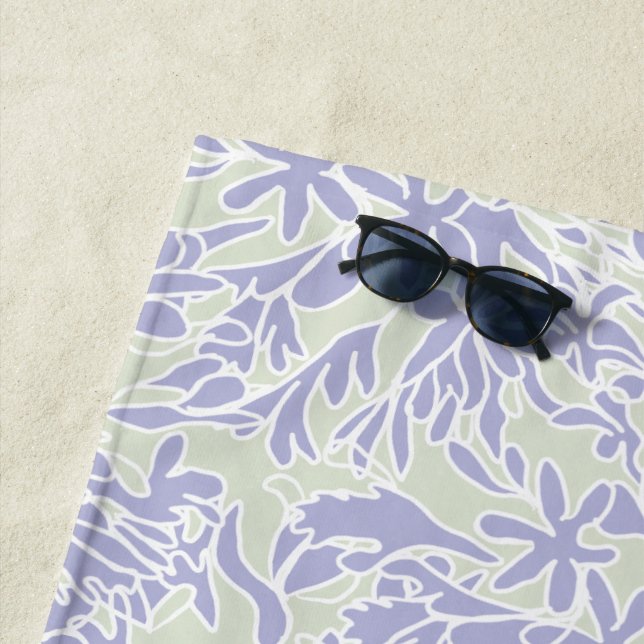 Lavender Agapanthus Flower Sage Green Beach Towel (In Situ)