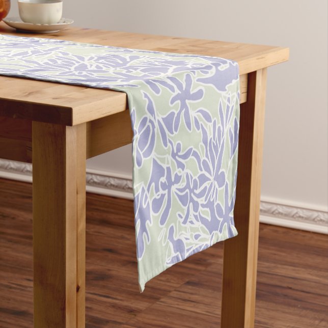 Lavender Agapanthus Flower Sage Green Short Table Runner (In Situ)