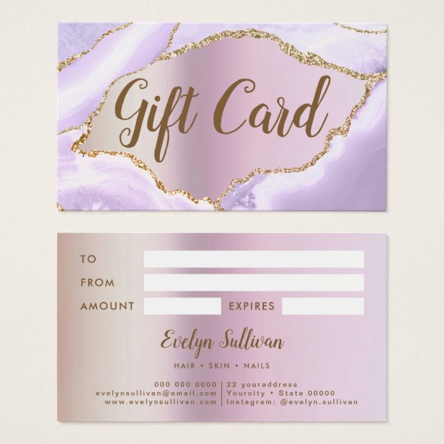 Lavender Agate Faux Pearlescent Foil Gift Card (Front & Back)