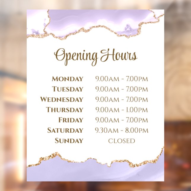 Lavender Agate Opening Hours Window Cling (Sheet 2)