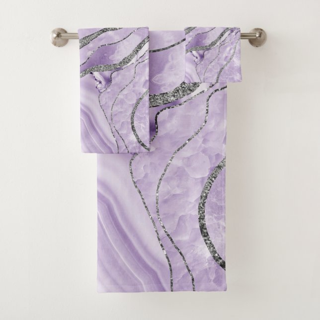 Lavender Agate Silver Glitter Glam #1  Bath Towel Set (Insitu)