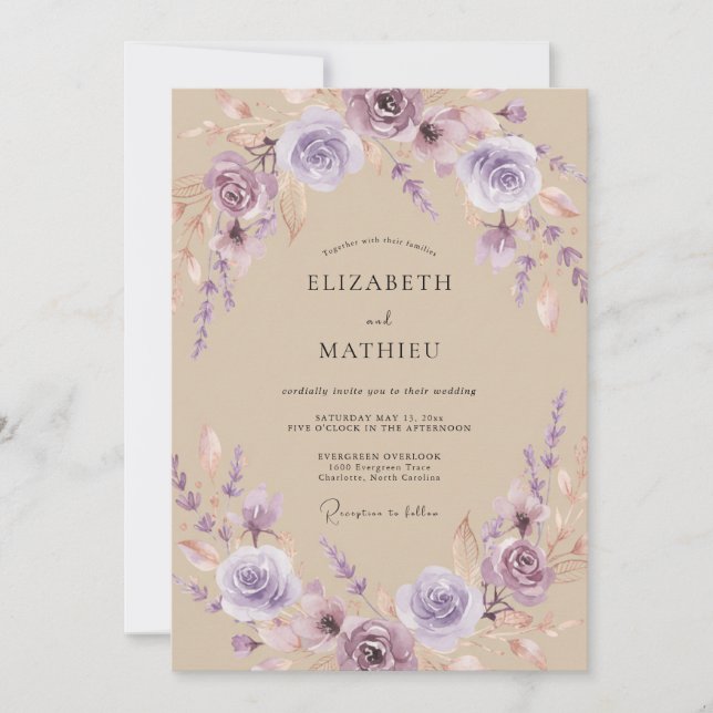 Lavender Airy Floral Wedding Invitation (Front)