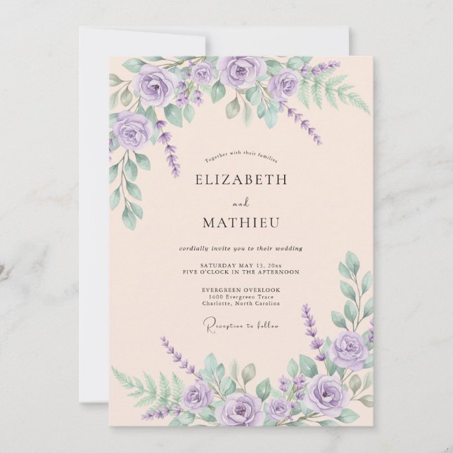 Lavender Airy Pastoral Wedding Invitation (Front)