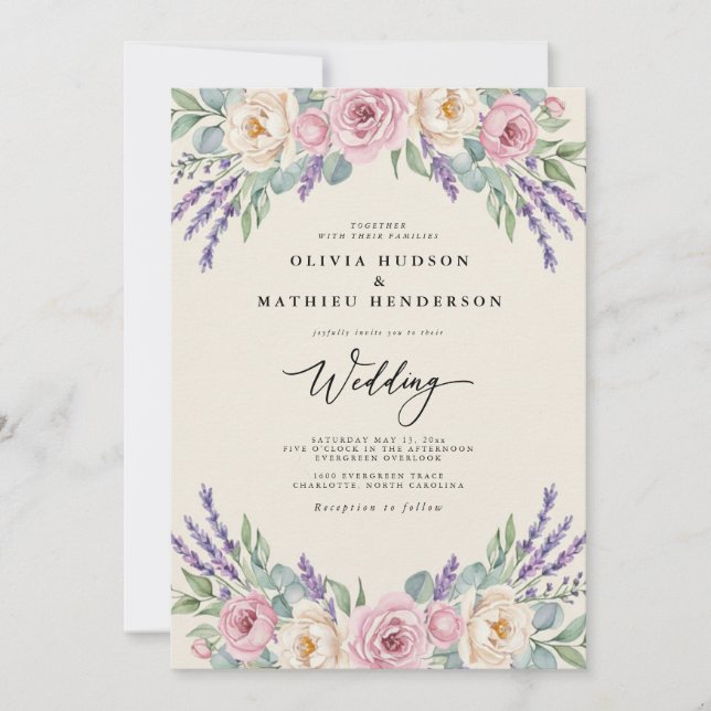 Lavender Airy Spring Wedding Invitation (Front)
