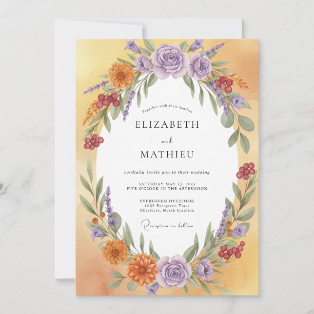 Lavender Amber Garland Wedding Invitation (Front)