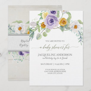 Lavender Amber Rose Floral Baby Shower Wood Boards Invitation