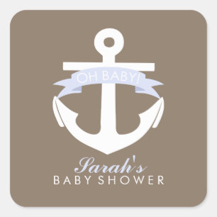 Lavender Anchor and Ribbon Baby Shower Square Sticker