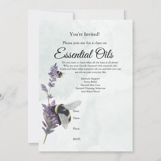 Lavender and Bees Essential Oil Class Invitation (Front)