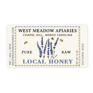 Lavender and Bees Honey Label Dashed Border