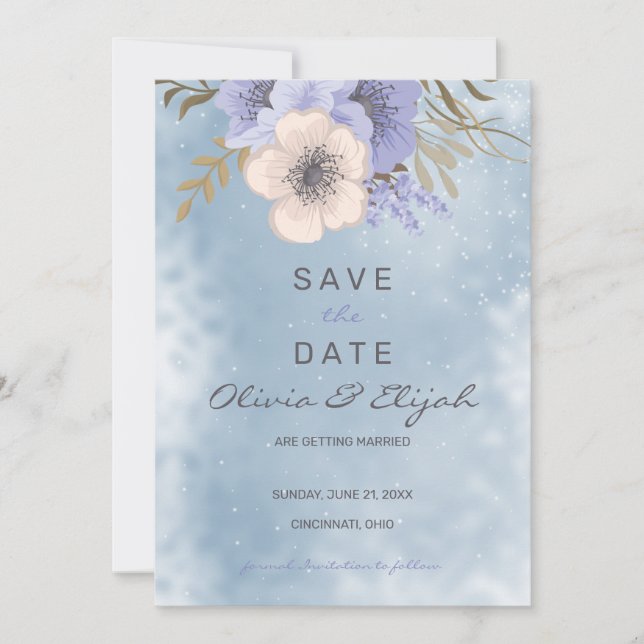 Lavender And Beige Flowers Save The Date (Front)