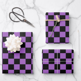 Lavender and Black Checkered Pattern  Wrapping Paper Sheet