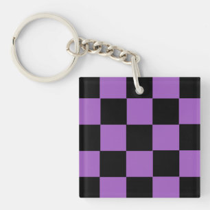 Lavender and Black Chequered Pattern  Key Ring