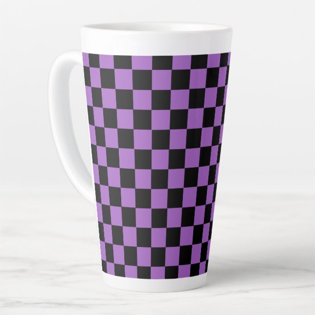 Lavender and Black Chequered Pattern  Latte Mug (Left Angle)
