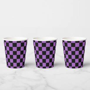 Lavender and Black Chequered Pattern Paper Cups