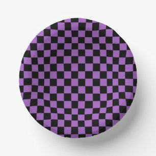 Lavender and Black Chequered Pattern Paper Plate