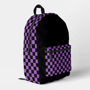 Lavender and Black Chequered Pattern Printed Backpack