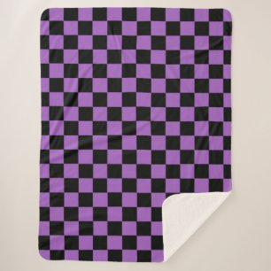 Lavender and Black Chequered Pattern Sherpa Blanket