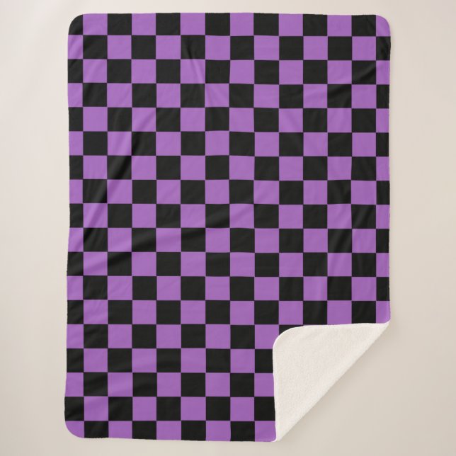 Lavender and Black Chequered Pattern   Sherpa Blanket (Front)