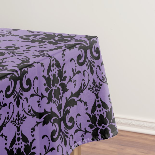 Lavender and Black Damask Table Cloth (In Situ)