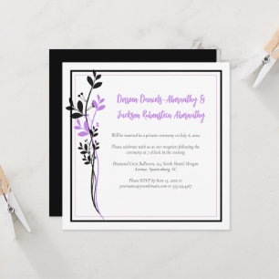Lavender and Black Floral Reception Only   Invitation