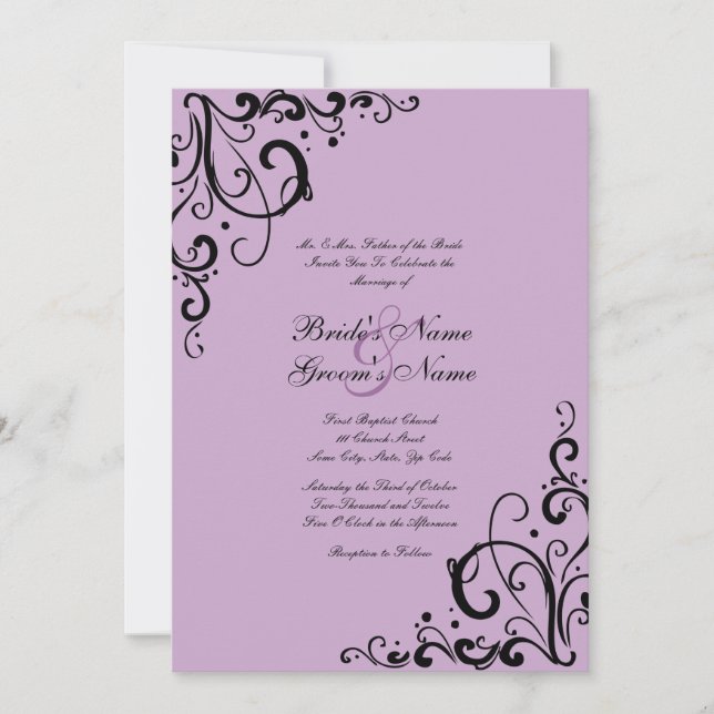 Lavender and Black Flourish Wedding Invitation (Front)