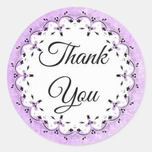 Lavender and Black Thank You Stickers