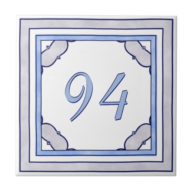 Lavender and Blue Big House Number Tile (Front)