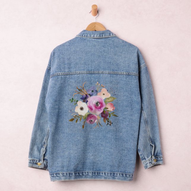 Lavender and Blue Floral Bouquet Denim Jacket (Hangar)