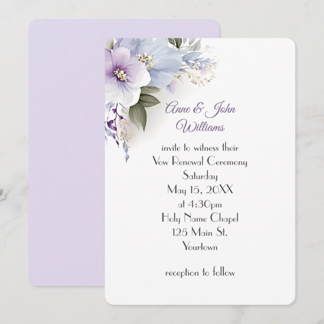 Lavender and Blue Floral Vow Renewal Invitation (Front/Back)