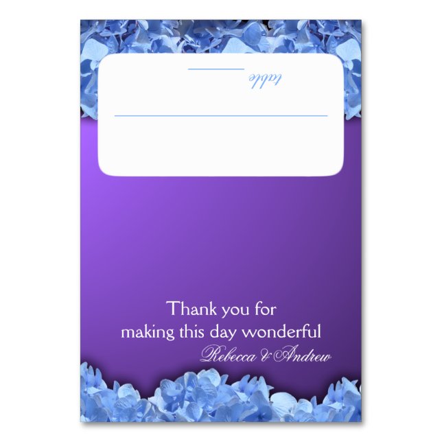 Lavender and Blue Hydrangeas Seating Card (Front)