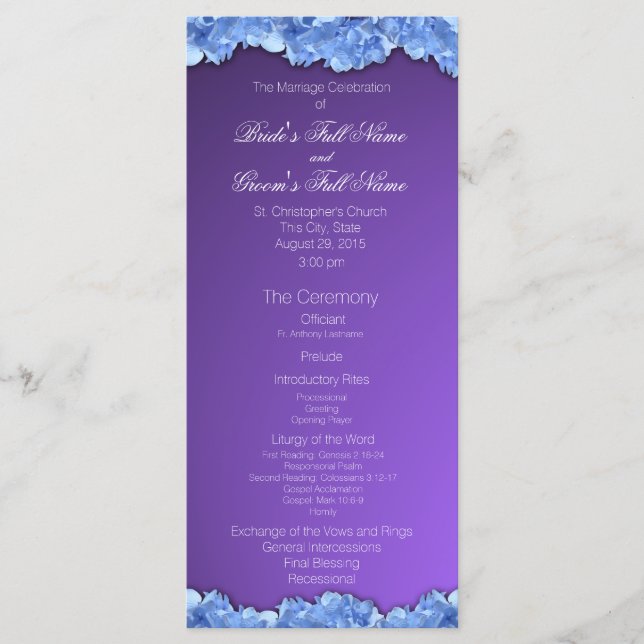 Lavender and Blue Hydrangeas Wedding Program Programme (Front)